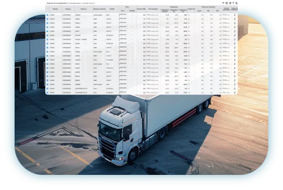 Rapport d'activité de flotte STG Telematics affiché au-dessus d'un camion